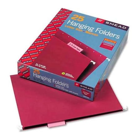 Smead Smead  Hanging File Folders, 1/5 Tab, 11 Point Stock, Letter, Maroon, 25/Box 64073